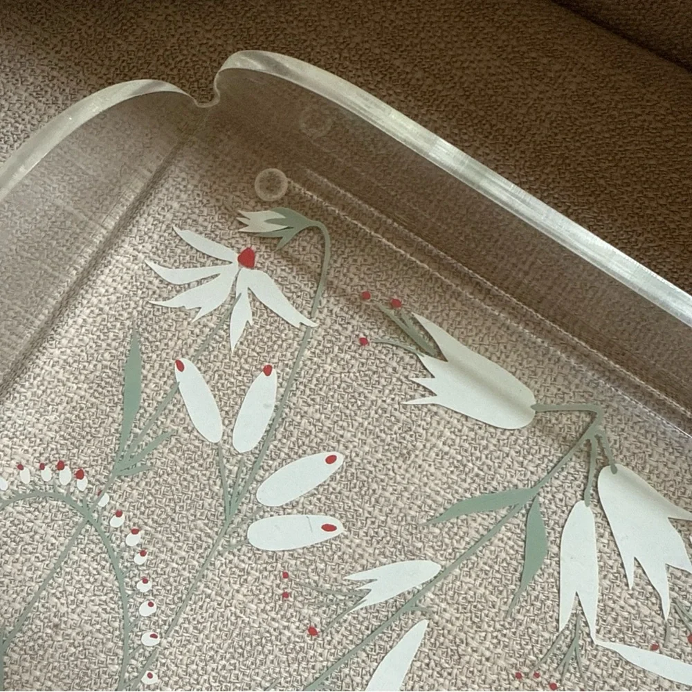 Heavy Lucite Type Tray 11-1/2x14” White Flowers Gorgeous!